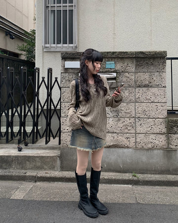 Eoseun Denim Wash Mini Skirt